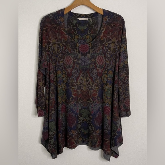 Soft Surroundings Women's Paisley Tunic Top Scoop Neck Asymmetric Artsy S #1907 - Picture 1 of 9